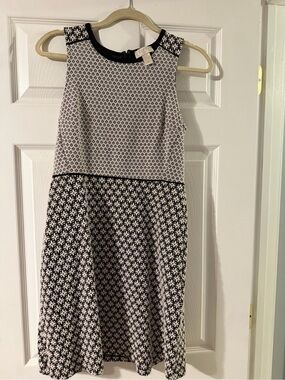 LOFT Petite Black and White Patterned Knit Dress